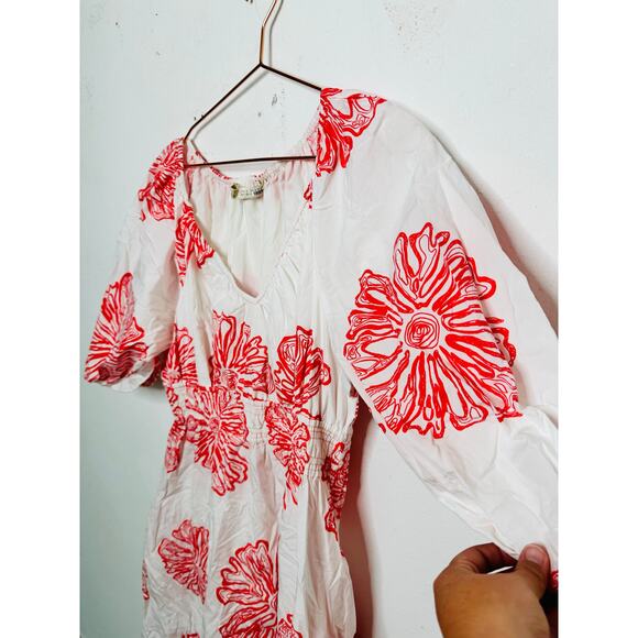 MARIE OLIVER Pink Floral 100% Cotton Ava V-Neck 3/4 Sleeve Maxi Dress Size M - Picture 9 of 16